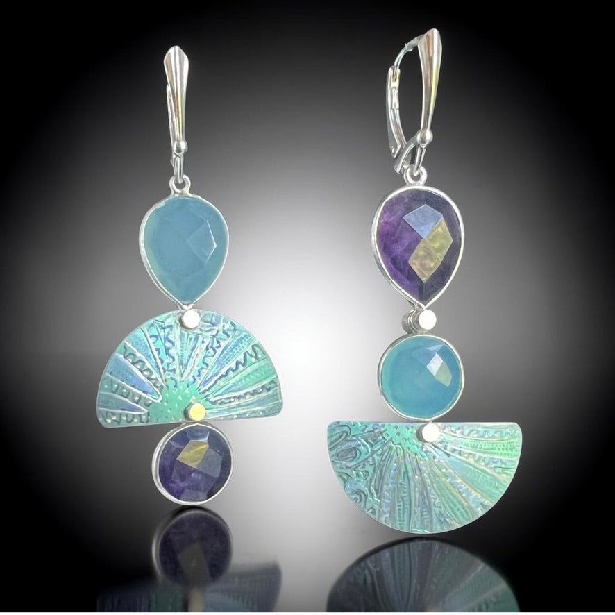 Coastal Aurora – Titanium Aqua Chalcedony & Amethyst Earrings