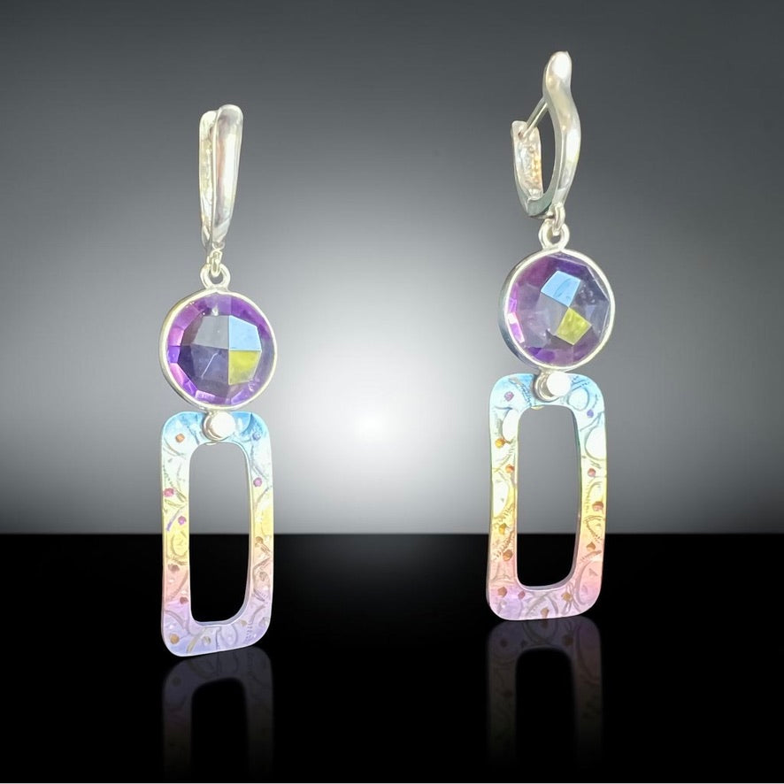 Violet Window – Titanium & Amethyst Dangle Earrings