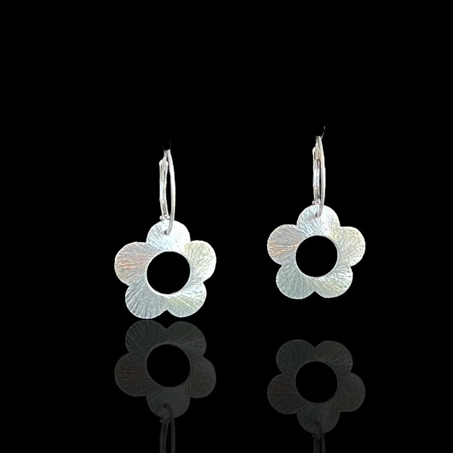Silver Flower Hoop Earrings