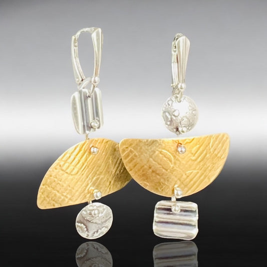 Half-Moon Mixed Metal Textured Dangles