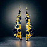 "Spotted Black and Gold "....steel and 24K gold dangle earrings