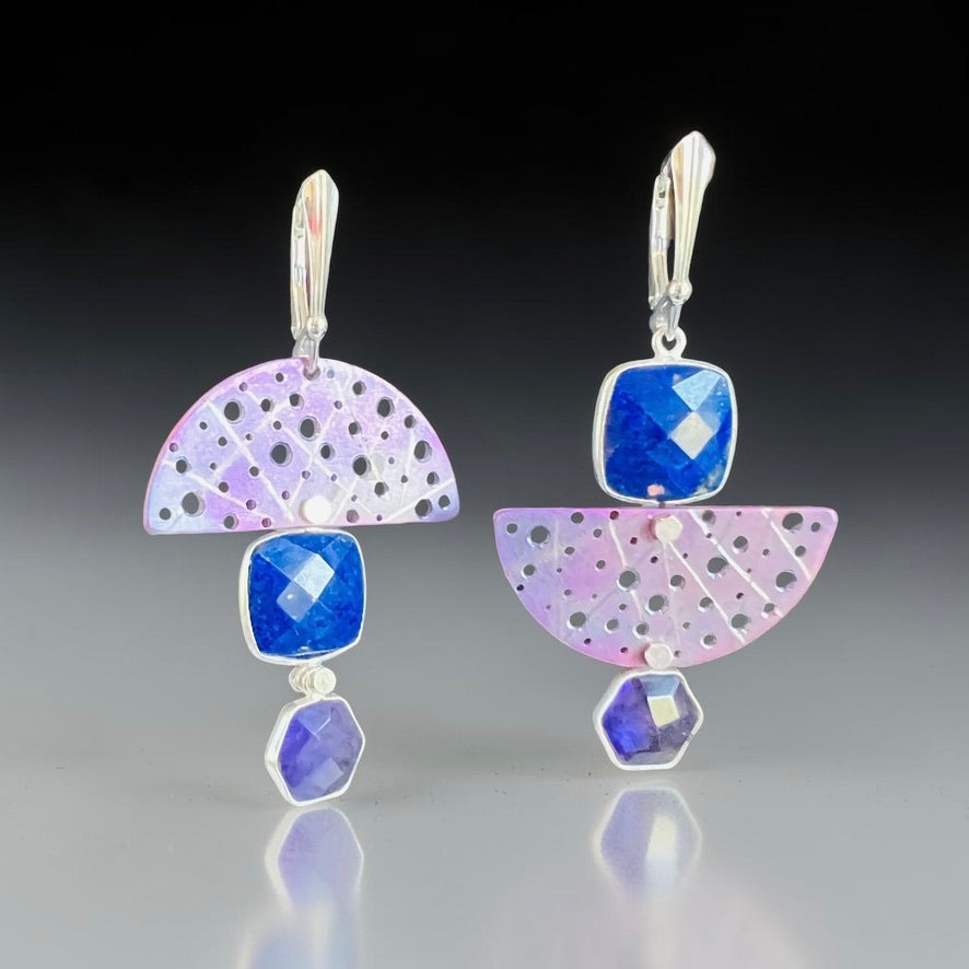 Orchid Constellation – Titanium Lapis & Amethyst Earrings