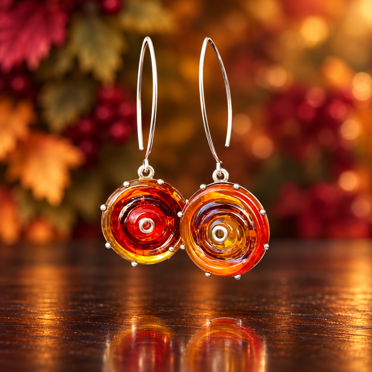 Ember Swirl Lampwork Glass Dangle Earrings