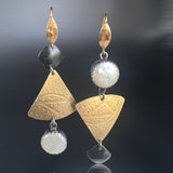 Art Deco 3-Part Geometric Dangles Sterling/Nu Gold/Steel/24K