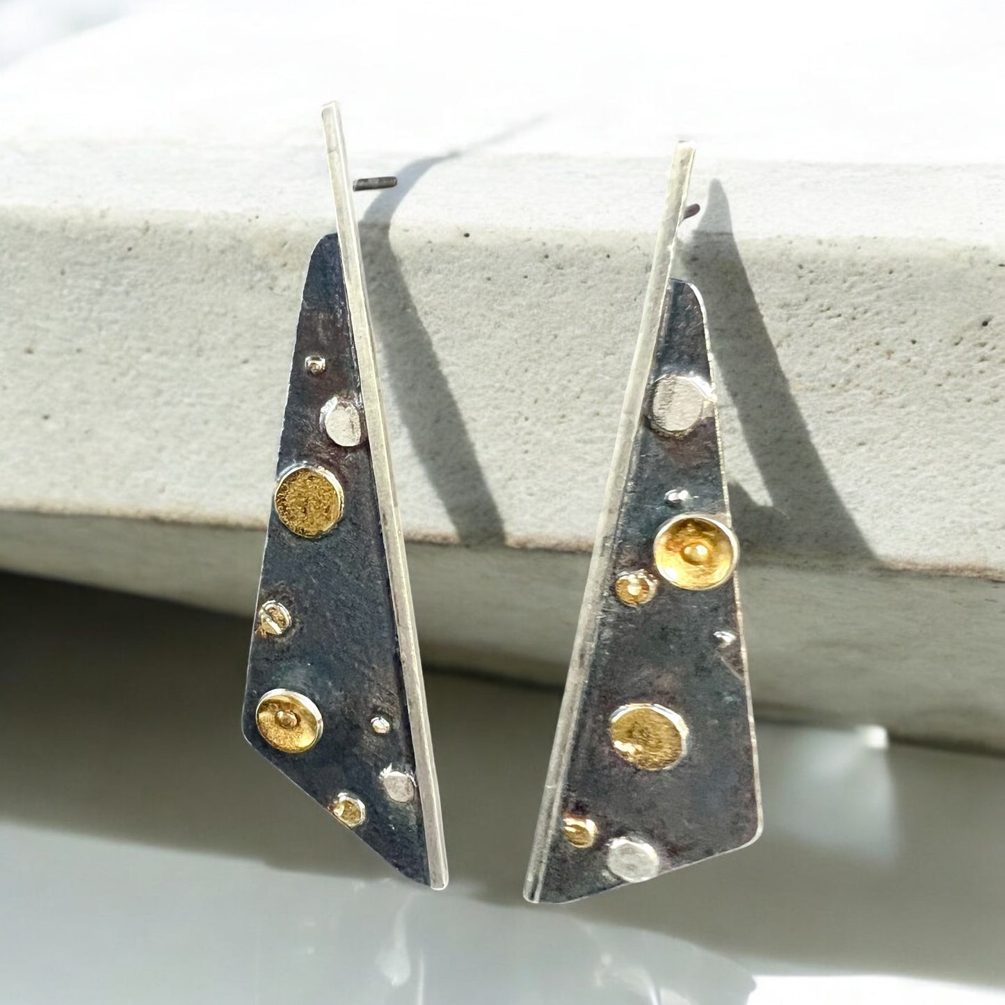Sterling Silver and 24K Gold Long Triangular Post Earrings