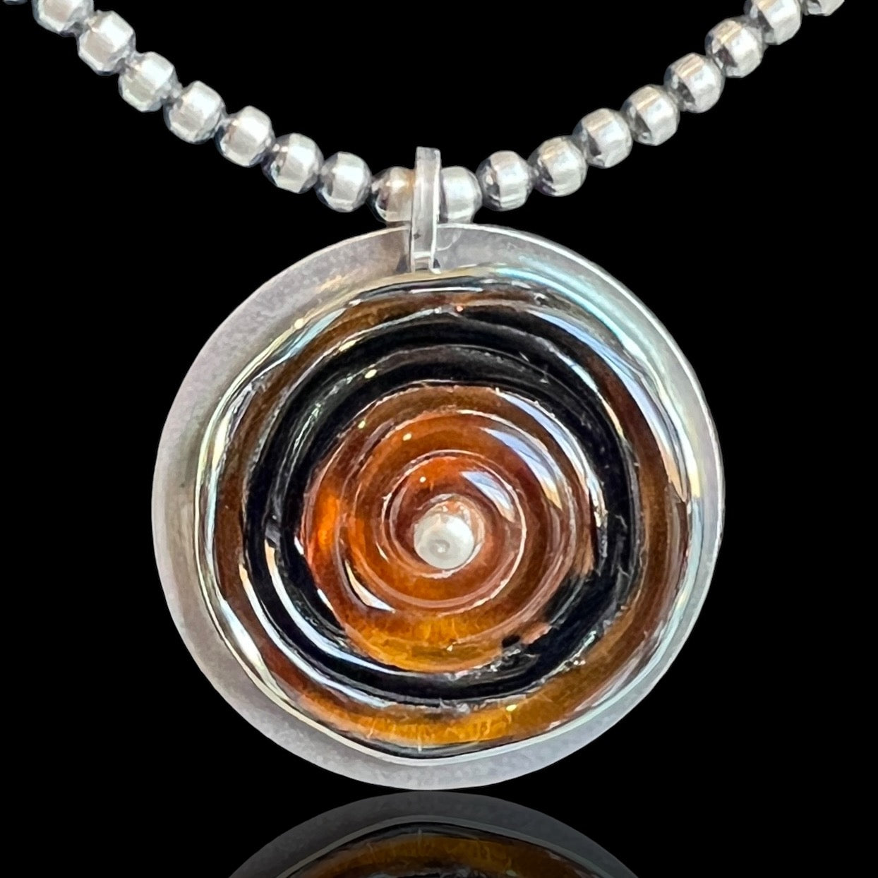 Architectural Sterling Silver Pendant Necklace – Black & Golden Glass OOAK