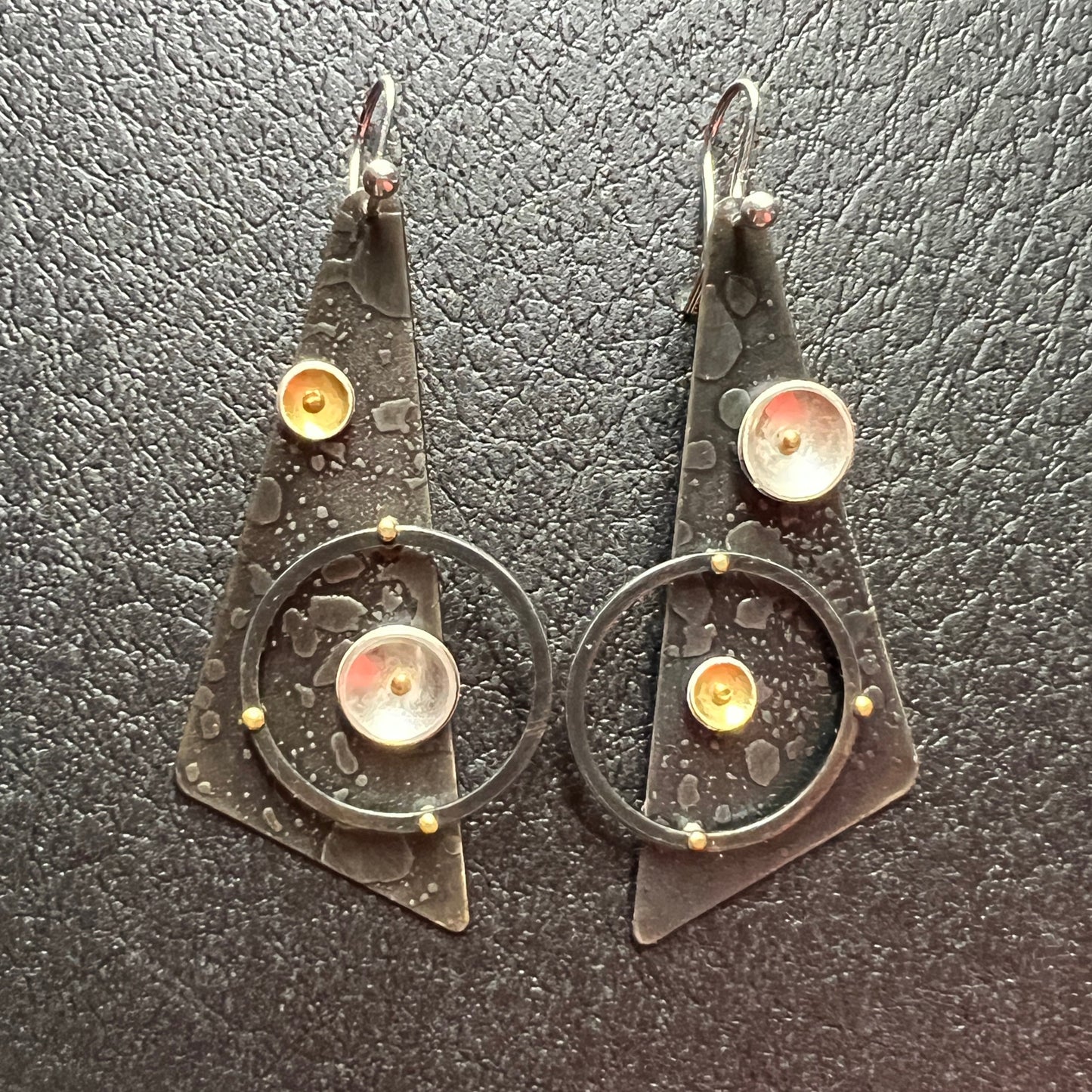 "Elliptical Orbits"....contemporary steel, 24K gold and sterling dangles