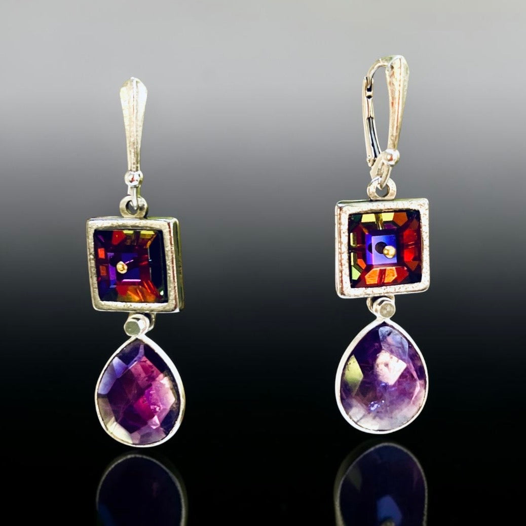 Violet Reflection – Swarovski Crystal & Amethyst Dangle Earrings