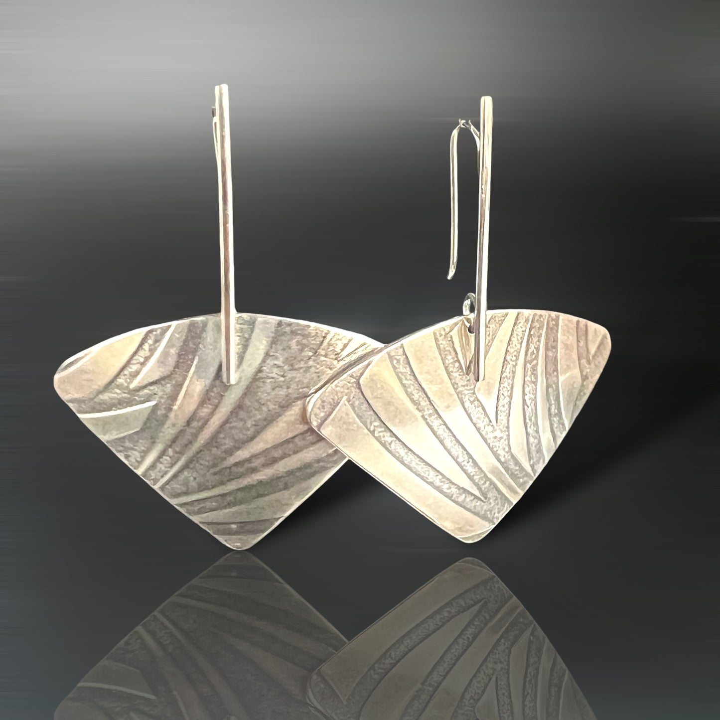 Art deco long triangular textured dangles sterling silver