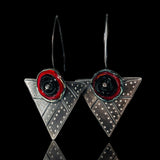 Art deco vibe triangle dangles red, black lamp work glass