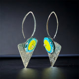Cobblestone triangle dangles turquoise, lime green lamp work glass