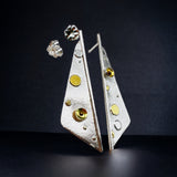Sterling Silver and 24K Gold Long Triangular Post Earrings
