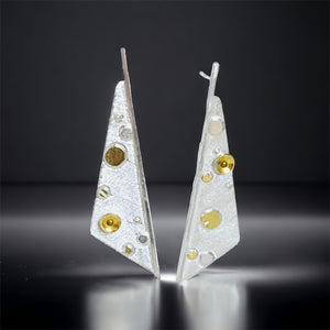 Sterling Silver and 24K Gold Long Triangular Post Earrings #2