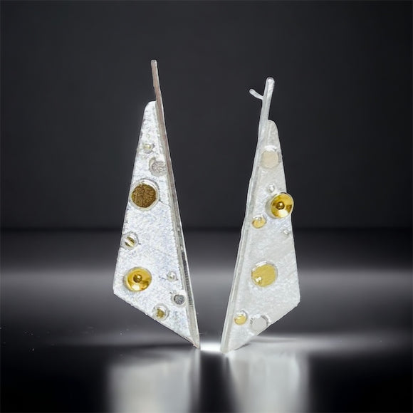 Sterling Silver and 24K Gold Long Triangular Post Earrings #2