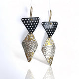 Triangle and diamond shape dangles in steel, sterling and 24K gold