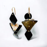 Geometric shape dangle earrings in steel, sterling and 24K gold