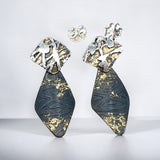 Bold black steel, gold and sterling geometric post back dangle earrings
