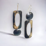 Modern steel and 22K gold asymmetrical geometric dangle earrings #2