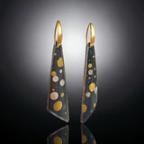 "Polka Dots" Bold black steel, fine silver and 24K gold long dangle earrings 1