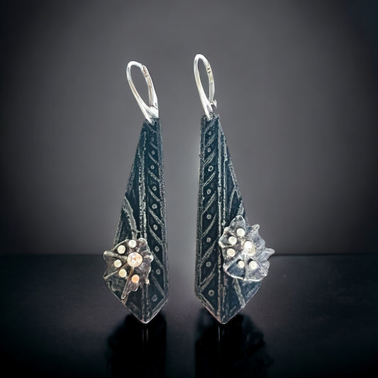 "Comet Triangles"....contemporary steel long dangles
