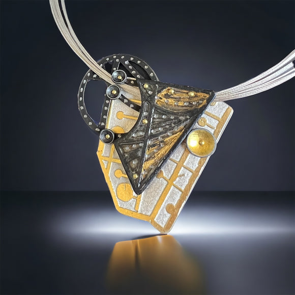 Celestial Geometry...sterling, steel and 24K gold necklace