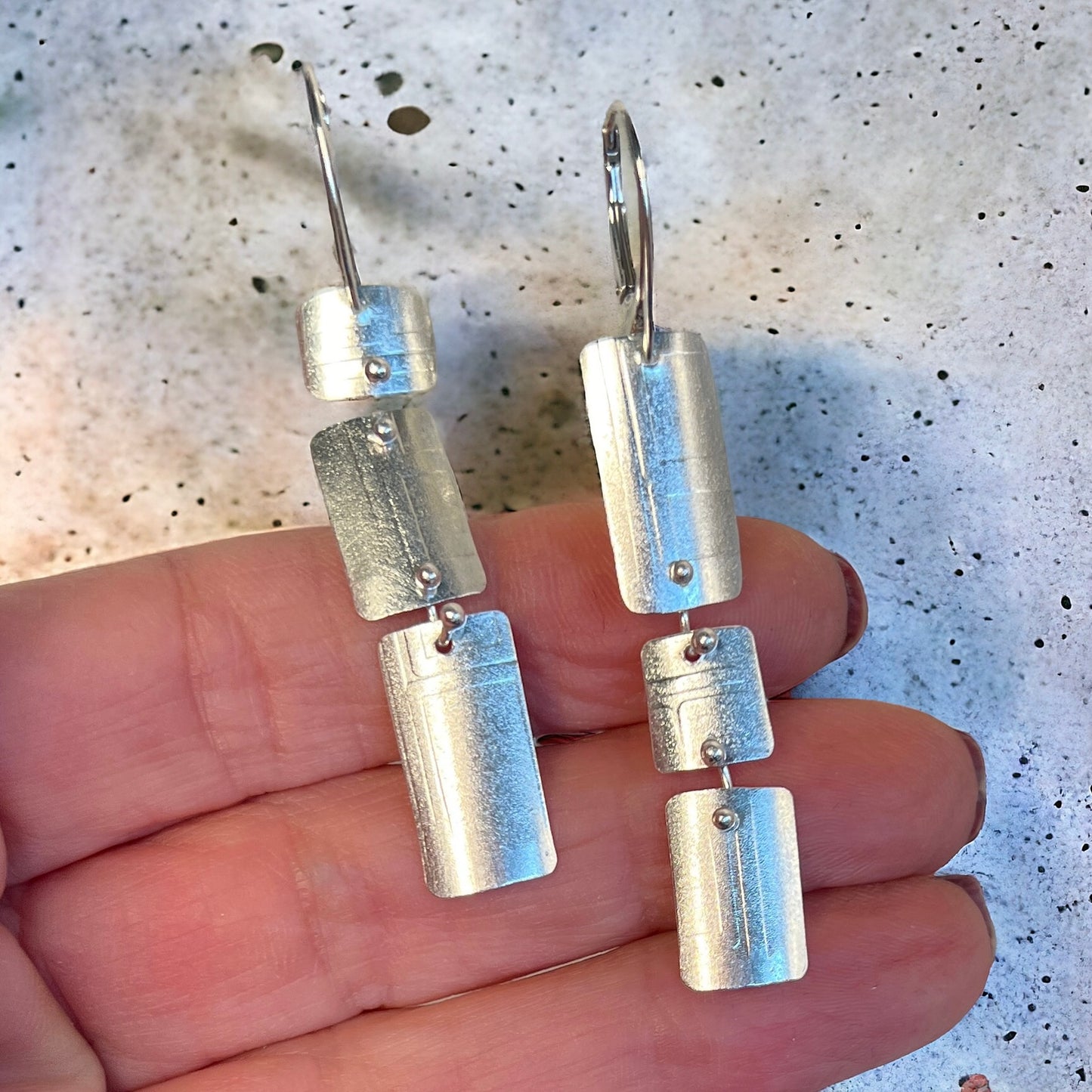 Bamboo column long and slender shiny sterling silver dangles