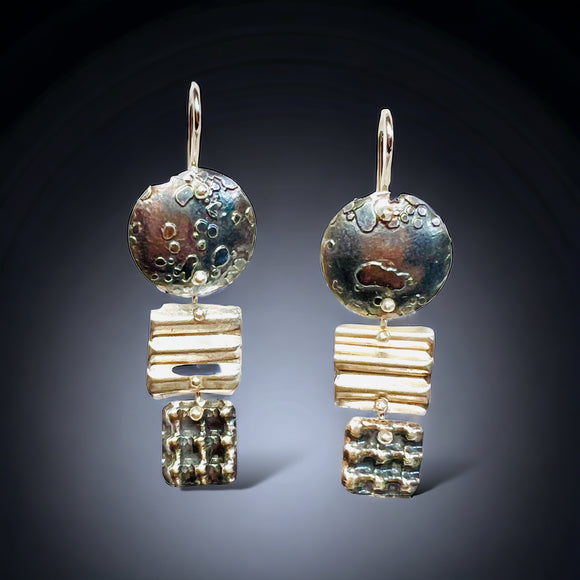 3 part round/square plaid and stripe dangles sterling silver