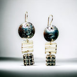 3 part round/square plaid and stripe dangles sterling silver