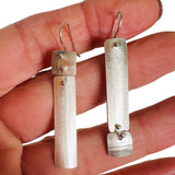 Slender asymmetrical 2 part rectangle shiny sterling silver dangles