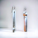 Slender asymmetrical 2 part rectangle shiny sterling silver dangles
