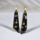 "Polka Dots" Bold black steel, fine silver and 24K gold long dangle earrings 2