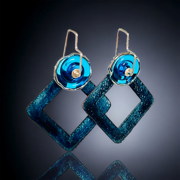 Geometric Enamel dangle earrings in blue, black