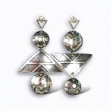 "Asymmetrical and Triangular"... Sterling Etched post Dangle Earrings