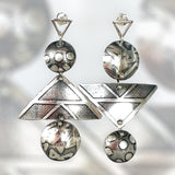 "Asymmetrical and Triangular"... Sterling Etched post Dangle Earrings