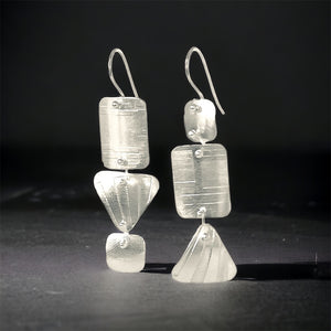 3 Tier Long and Lightweight Geometric shiny sterling silver dangles