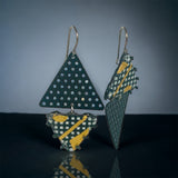 Steel, enamel and 24K gold triangle shape asymmetrical dangles