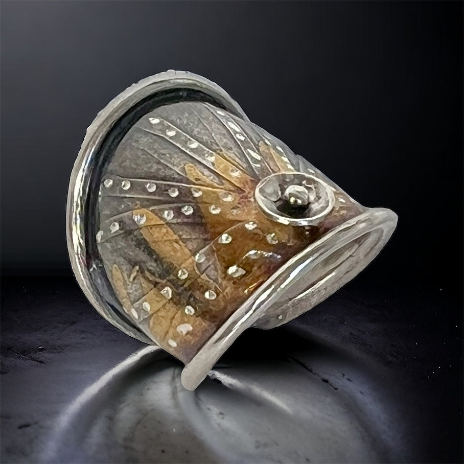 Sterling silver and 24k gold modern cosmic statement ring size 6
