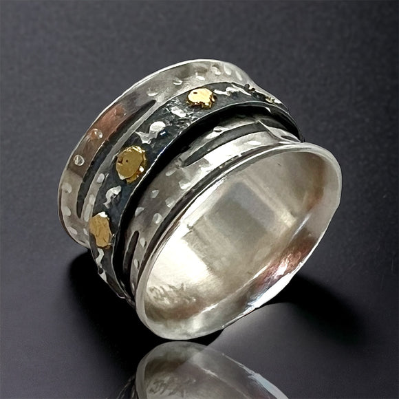 Sterling silver modern spinner ring size 7 1/2 with 24k gold accents