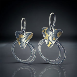 "Celestial Double Hoop"...24k Gold/Sterling Lever Back Dangle Earrings