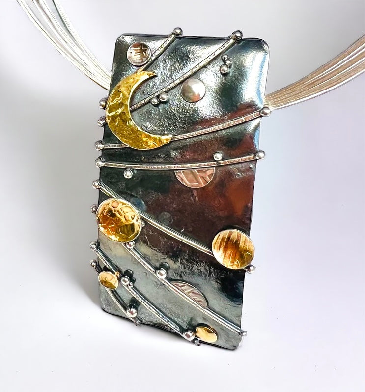 Beautiful Night...24k Gold and Sterling Statement Pendant
