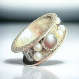White and Grey Pearls...statement ring silver size 7