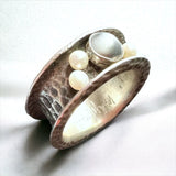 White and Grey Pearls...statement ring silver size 7