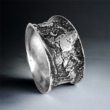 Etched Organic...flared edge sterling ring size 8 1/2