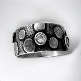 Edgy Polka Dots..handmade ring silver size 8