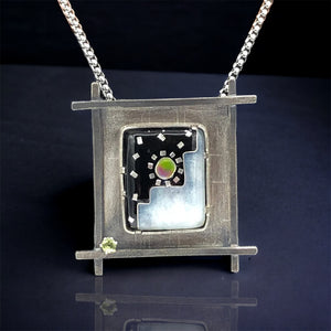 "Sun Up in the Sky"...Cloisonné Necklace with Peridot