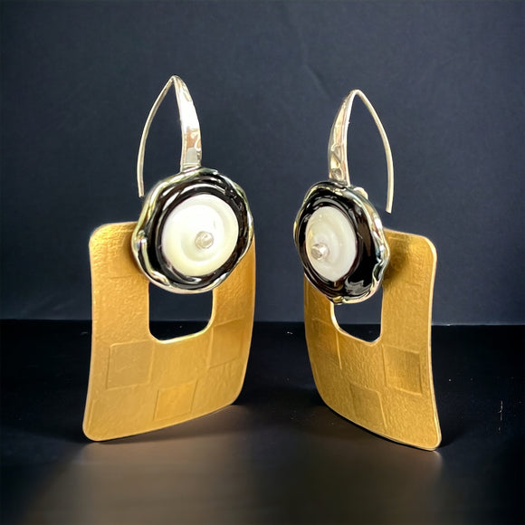 Contemporary brass and lamp work glass earrings