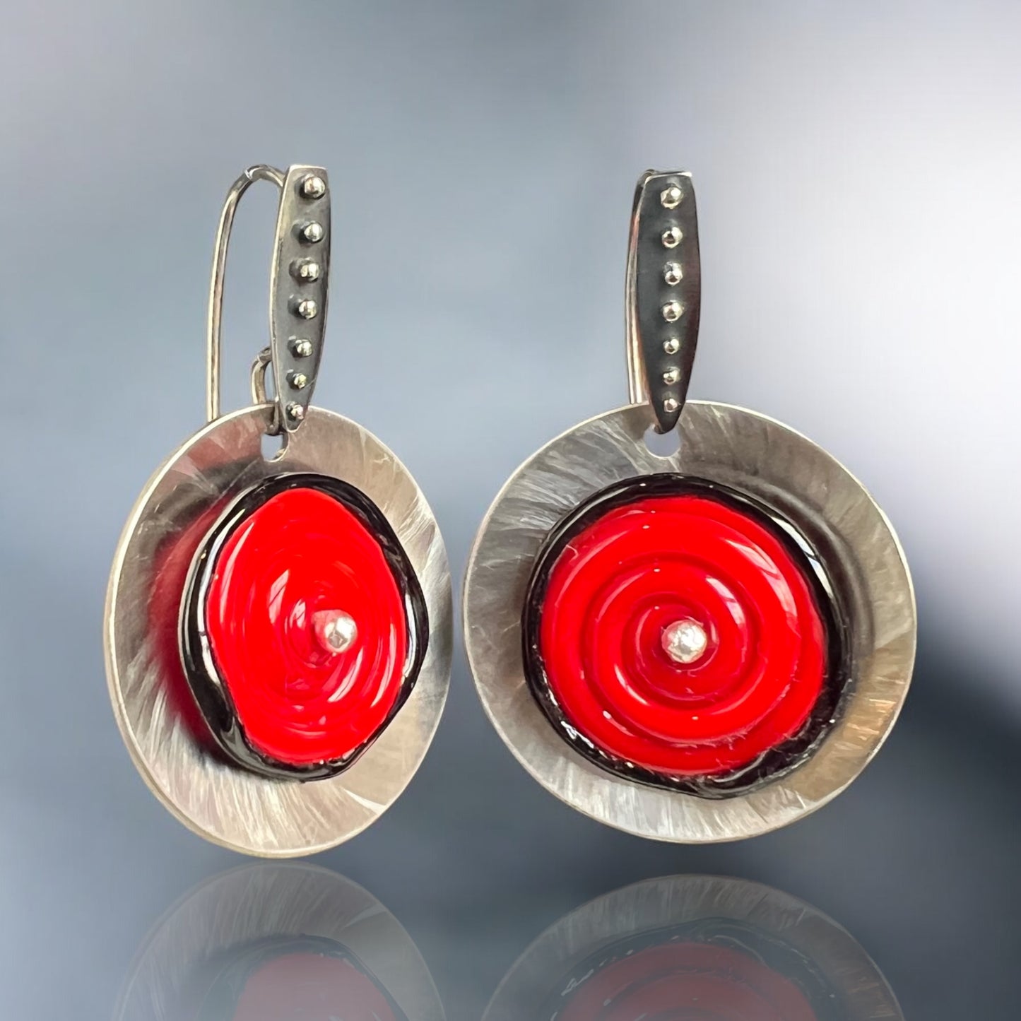 Red & Black Lampwork Glass Earrings – Bold Modern Art Jewelry
