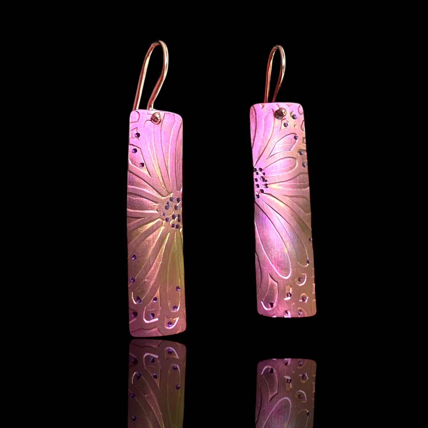 Pink and Gold Titanium Earrings – Handmade with Floral Details