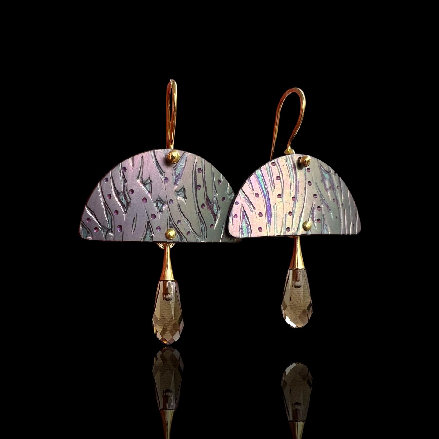 One-of-a-Kind Smoky Topaz Swarovski/Titanium Art Jewelry Dangles