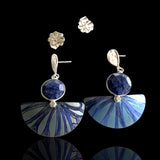 Blue Lapis, Titanium, Sterling Fan Shape Post Back Dangles Art to Wear